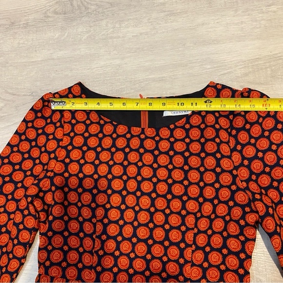 Anonyme Size 6 Mediterranean Moroccan Print Orange and Navy Sheath Dress - Picture 9 of 17